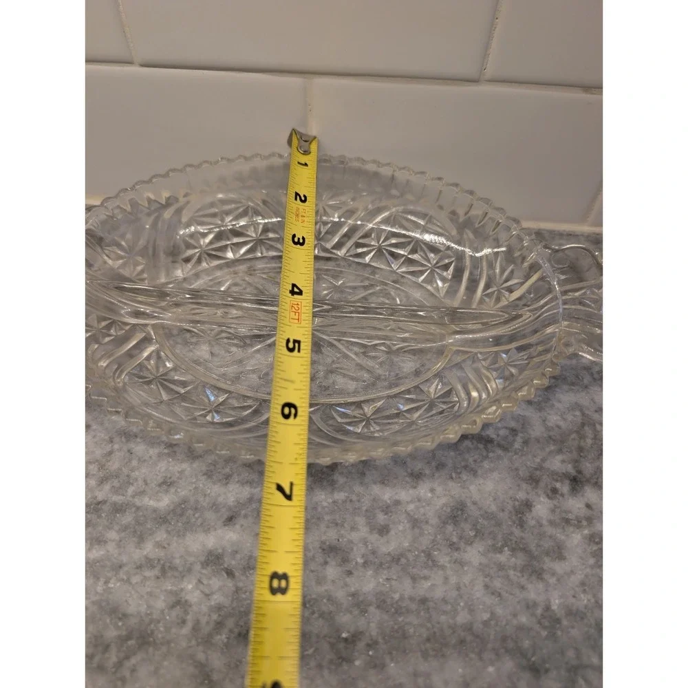 Vintage Clear Glass Divided Relish/Trinket‎ Dish With Two Compartments